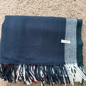 J. Crew Navy Green Fringe Wool Blend Scarf
